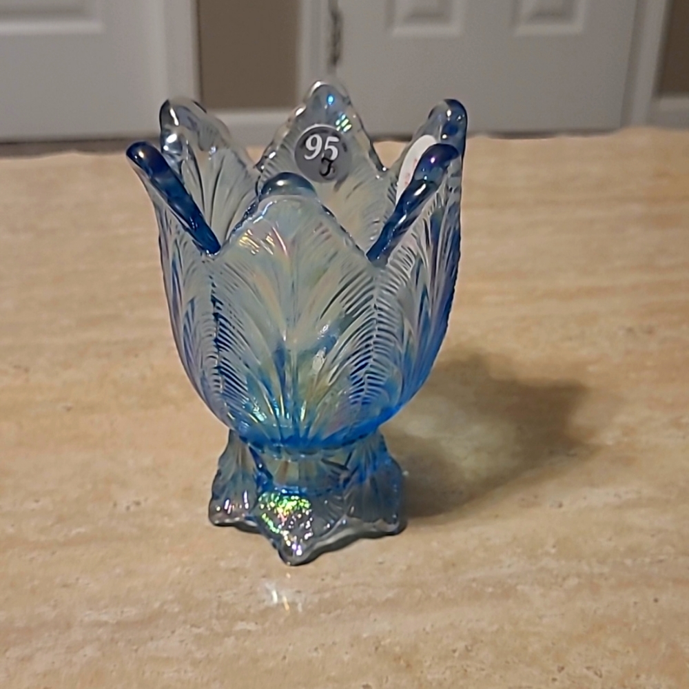 Fenton Blue Iridescent Vase
